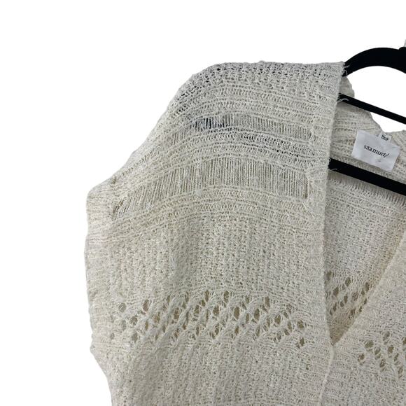 Sita Murt Cream Open Eyelash Knit Short Sleeve V Neck Sweater Womens 40 / US 8 - Picture 3 of 8